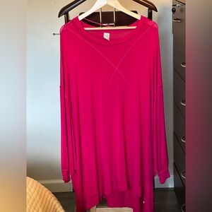 We The Free Vibrant Oversized Long Sleeve Asymmetrical Hot Pink Dress/Tunic